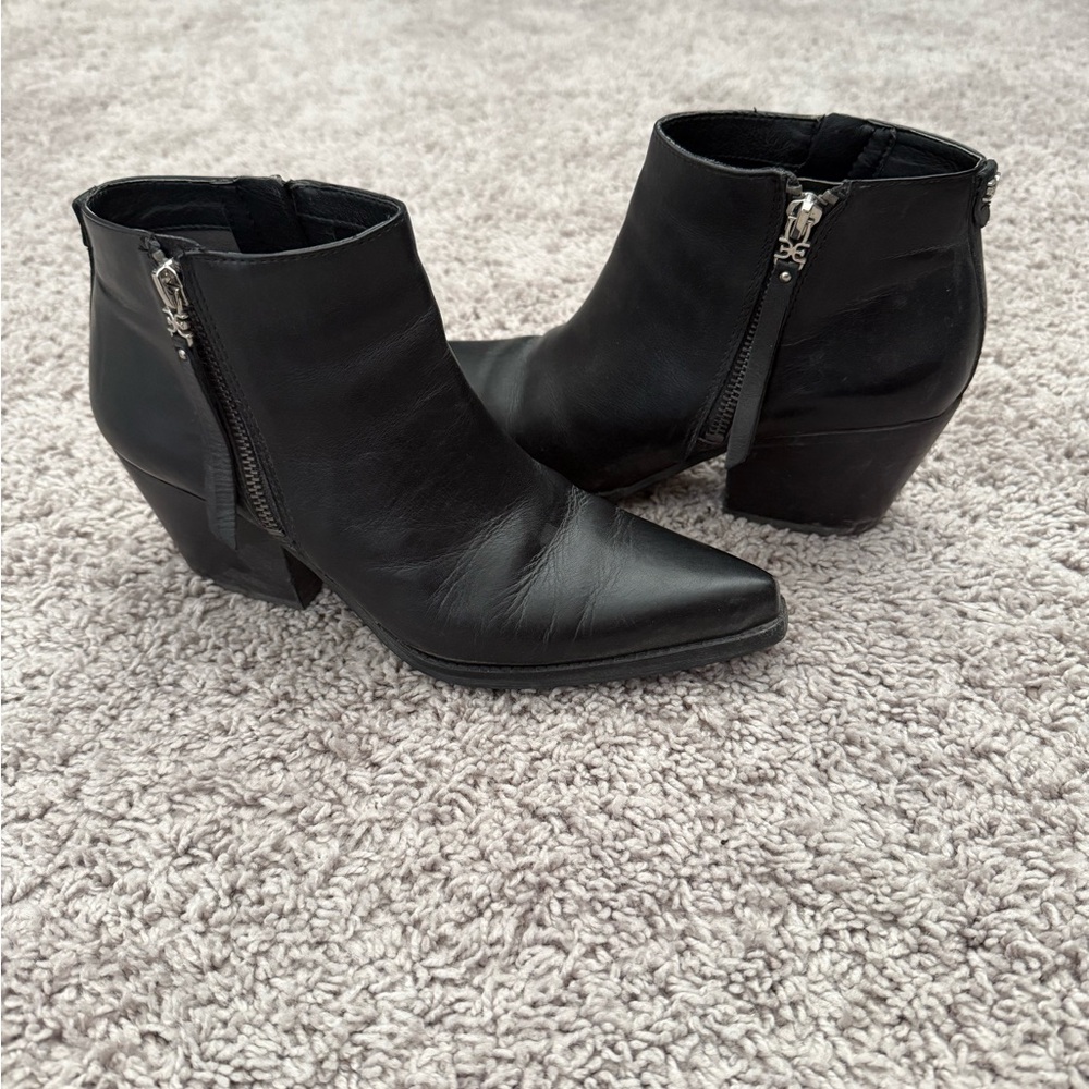Sam Edelman Black Leather Ankle Booties, Size 7.5